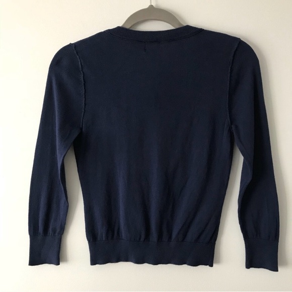 Navy Ruffle Front Cardigan - Picture 2 of 6